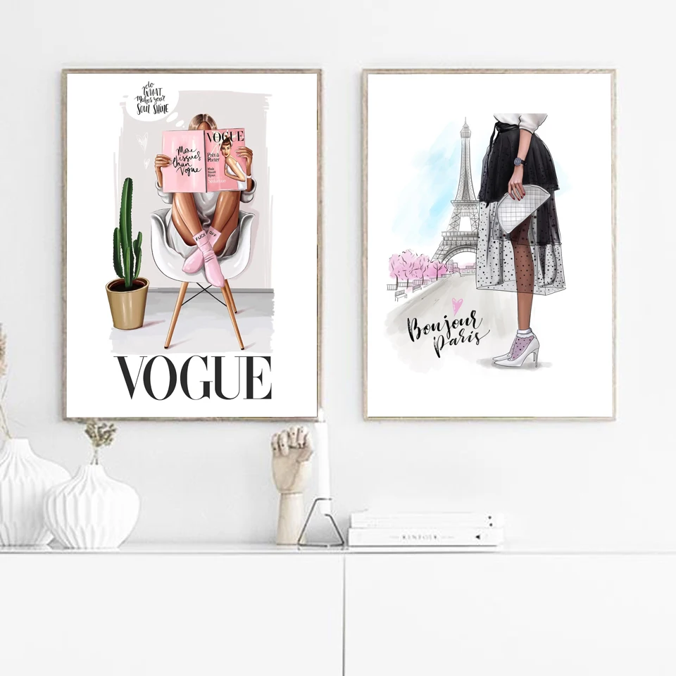 Девушка Спальня Quadro Гламурная модель плакаты и принты Vogue Женщины стены поп-арт, живопись рисунки на холсте домашний Декор без рамки