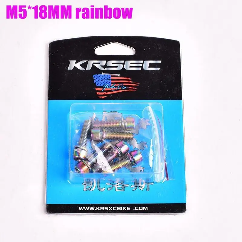 Rainbow Болты из стали Ti с титановым покрытием, болты с шайбой M5* 18 мм для велосипедных стеблей и руля, 6 шт., Радужный золотой цвет - Цвет: Rainbow