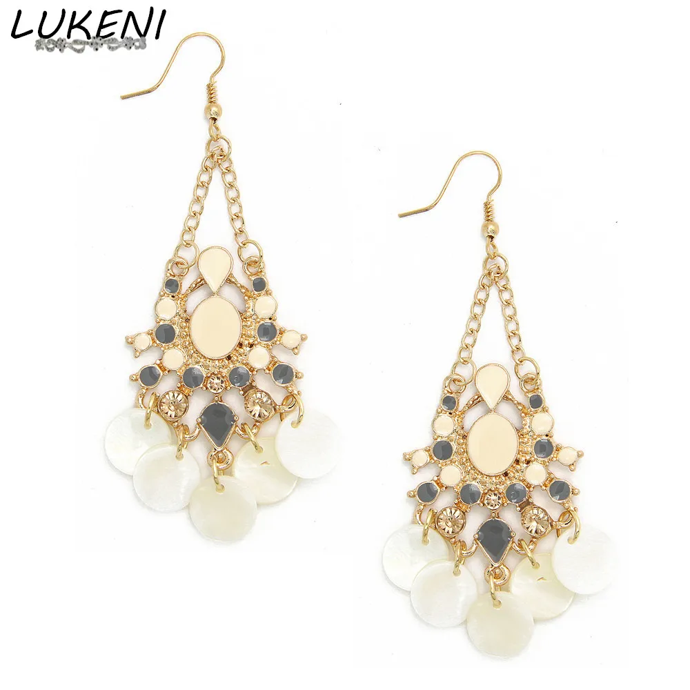 

LUKENI 10pairs Free Shipping Fashion Long Tassel Dangle Earrings Rhinestones Drop Water Shell Vintage Earrings for Women DE083
