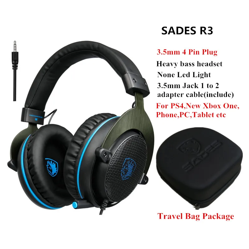 Black blue retail Sades R3 3.5 мм Игровые наушники с микрофоном Hi-Fi Auriculares стерео Бас игры гарнитура для ПК геймера PS4 Xbox One смартфон - Цвет: Black blue retail