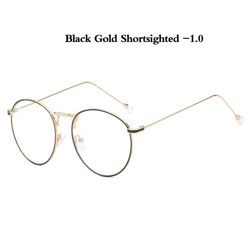black gold myopia1.0 Zilead роскошные женские жемчужные очки для близорукости металлические круглые очки по рецепту близорукие очки для женщин близорукие унисекс - Цвет оправы: black gold myopia1.0
