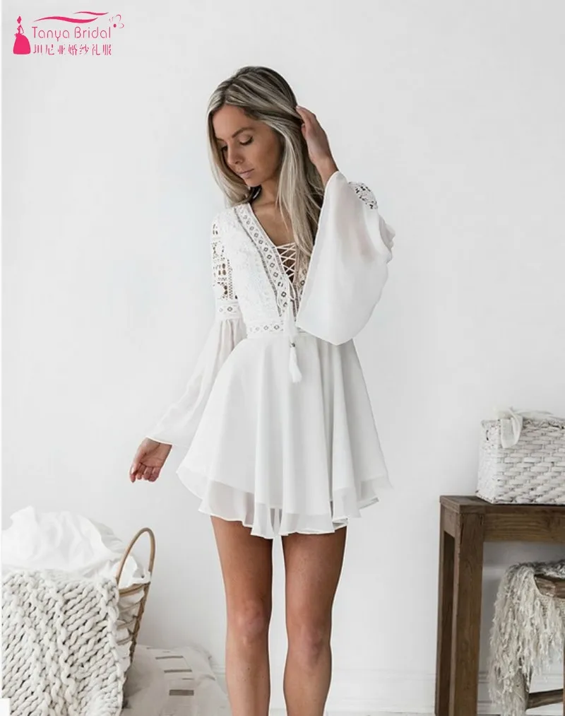 Платье с длинным рукавом шифоновое коктейльное платье треугольным вырезом