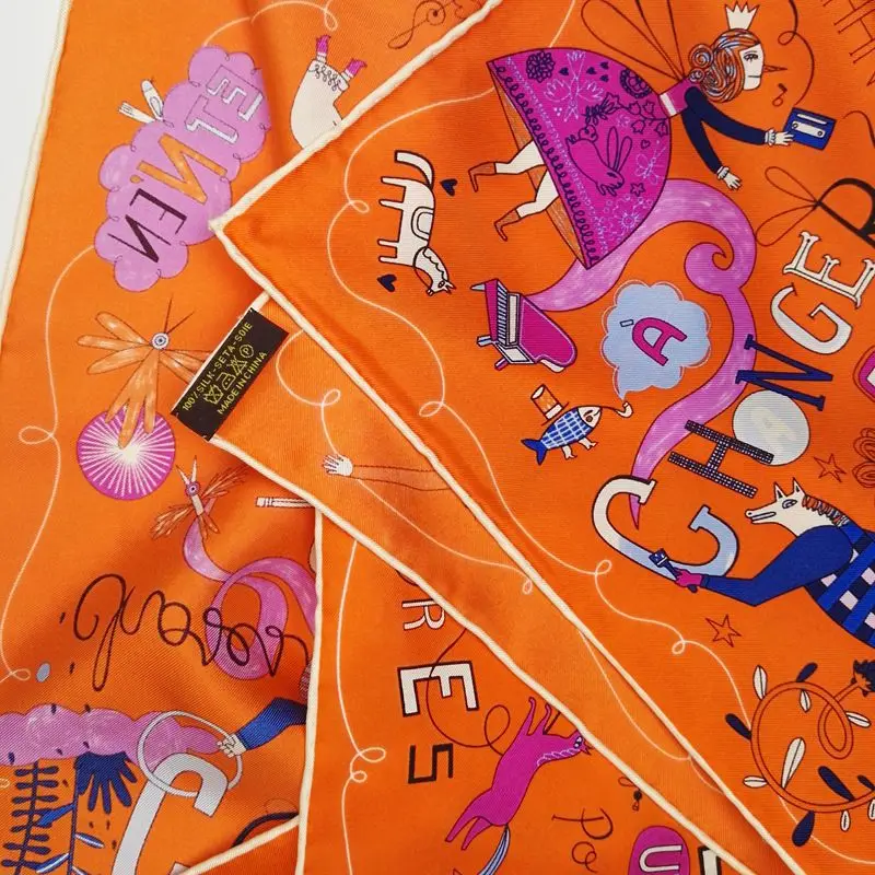 Маленький квадратный шарф из 100% чистого шелка женский модный Шелковый саржевый с