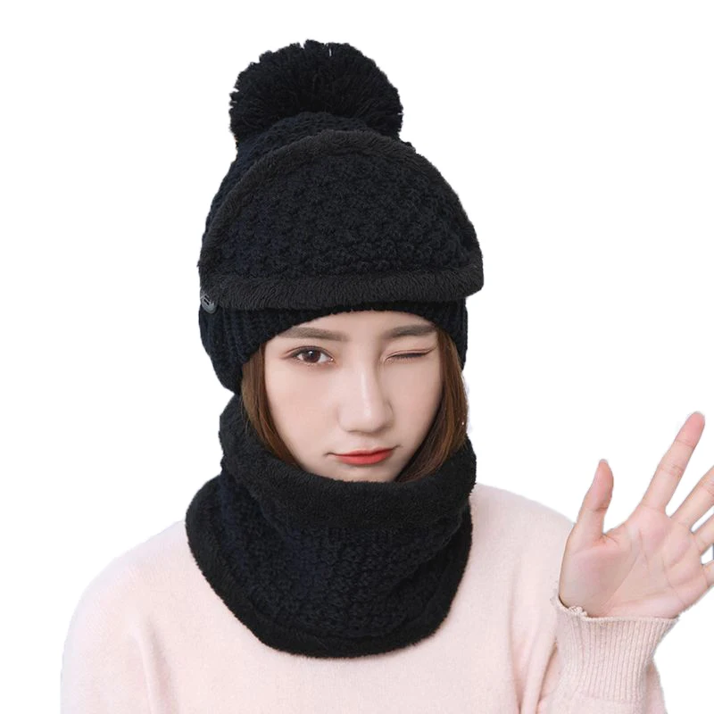 Шапочка Для женщин Мех зимняя шапка с шарфом маска Комплект вязаный Кепки S Обувь