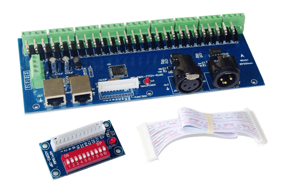 Оптовая продажа 1 шт. DMX-27CH-RJ45-DIPZ led диммер DMX512 XRL 3P DC12V-24V 1A * 27CH декодер контроллер