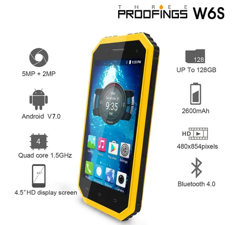 E &amp L W6S 4 5 &quotips Android 7 0 Мобильный Телефон IP68 водонепроницаемый ударопрочный SC7731