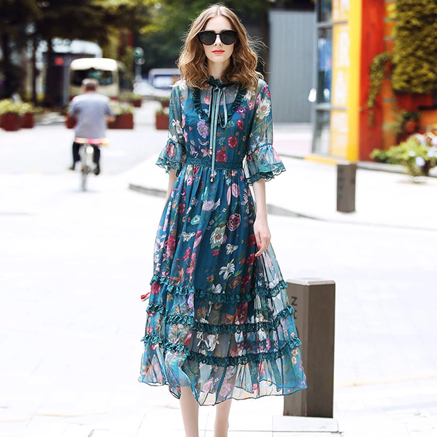 Оптовая продажа летнее платье в богемном стиле новое модное подиумное синее