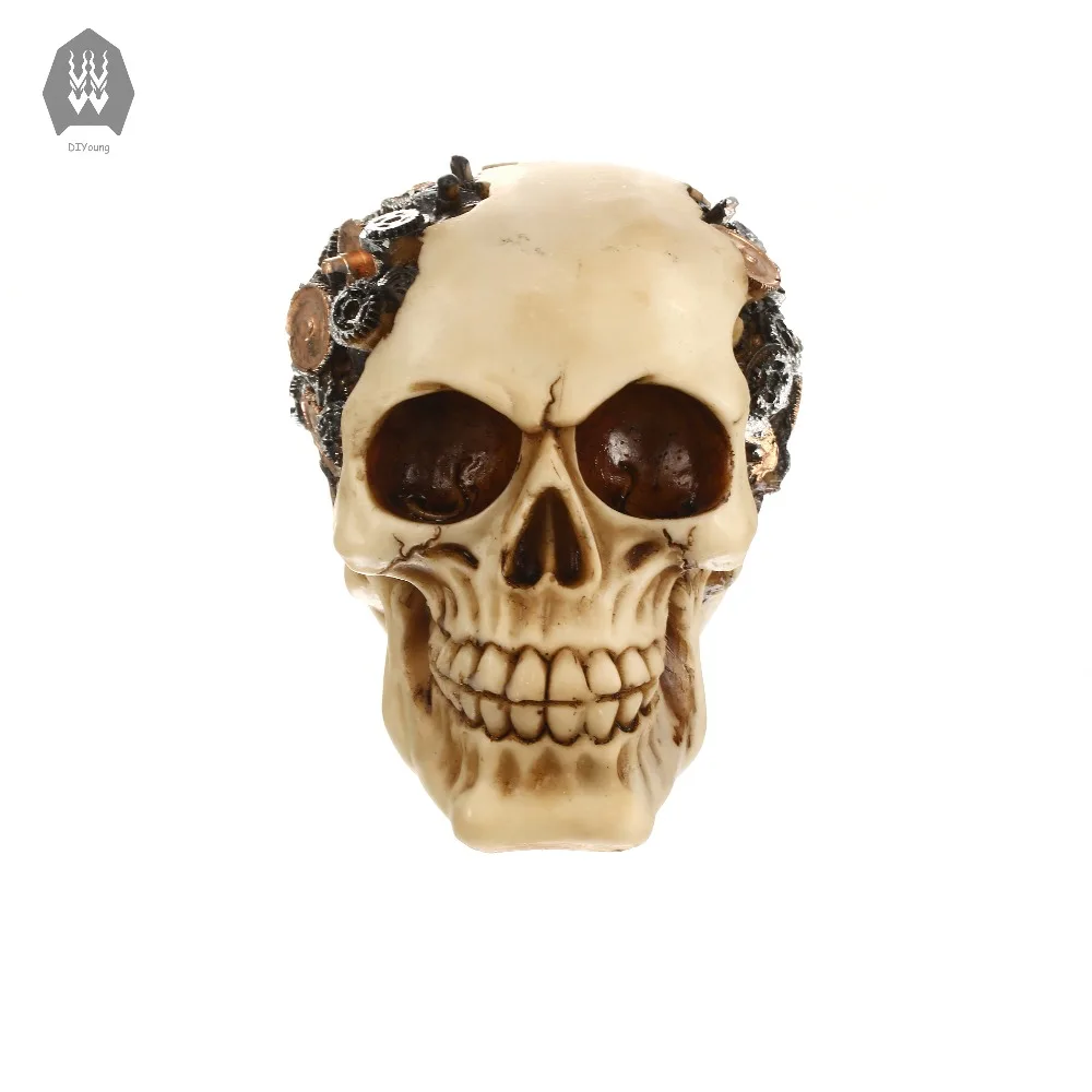 

Полимерный ремесленный череп голова человека креативные статуэтки скелета скульптура Хэллоуин статуи робот череп голова для украшения