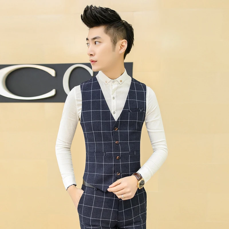 Новинка осени 2017 клетчатые жилеты для мужчин модный брендовый жилет мужской