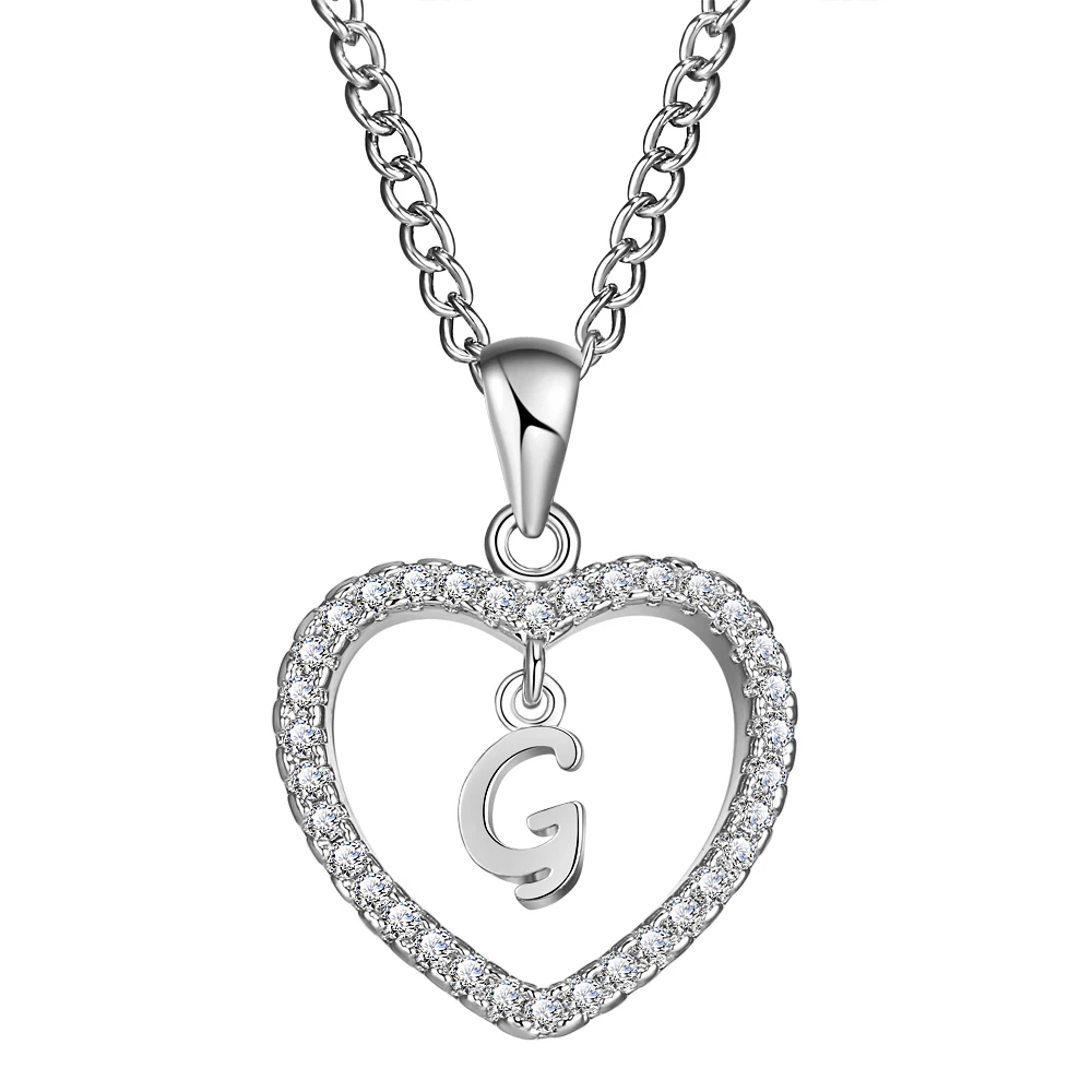 IF ME Capital Initial Letter G Heart Crystal CZ Women Charms Statement Necklaces &amp Pendants Gold Silver Color Jewelry Birth Gift |
