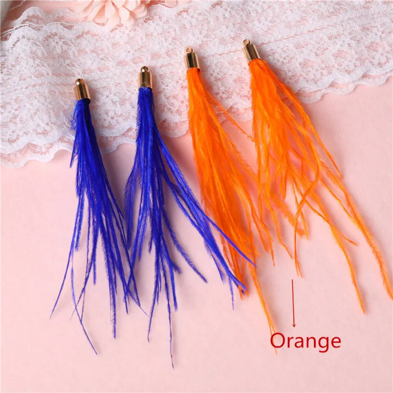 Orange 2 шт красочные перо колпачок украшение с кисточкой DIY серьги ювелирные изделия Швейные декоративные подвески длинные кисточки ручной работы ремесла поставки - Цвет: Orange