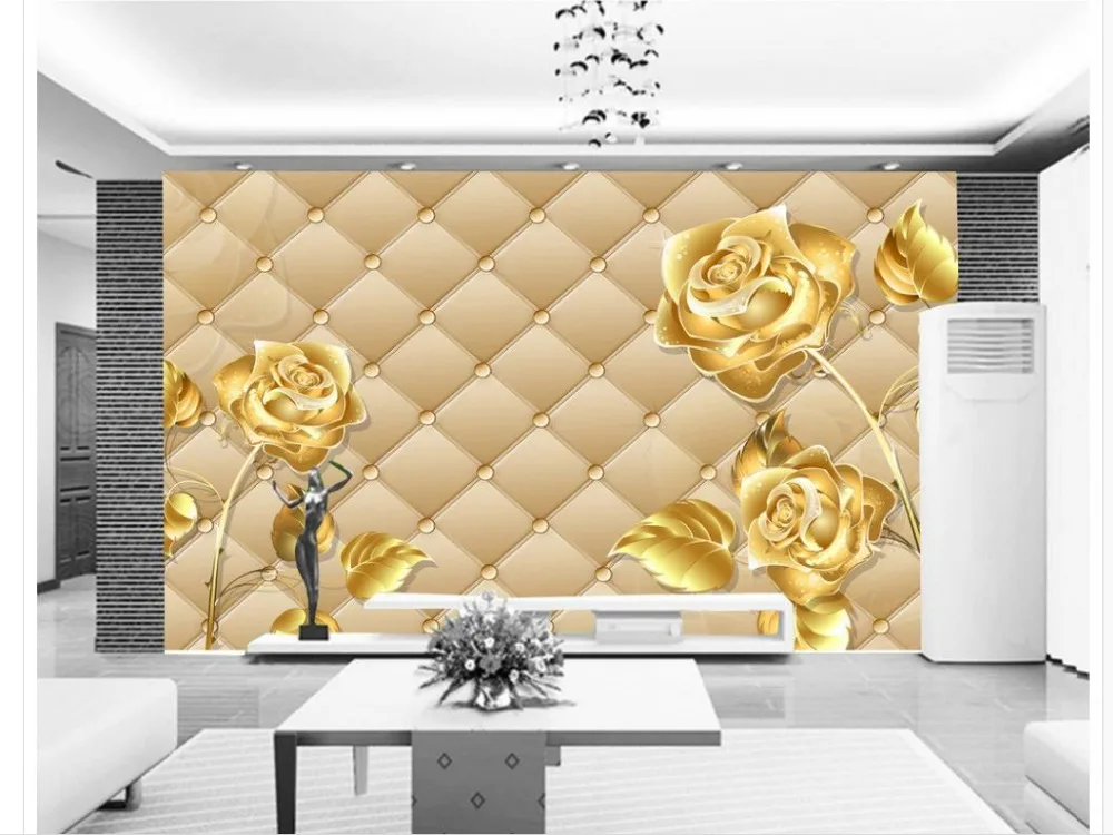 3d фрески обои для гостиной Золотая Роза фото настенные украшение дома|mural wallpaper