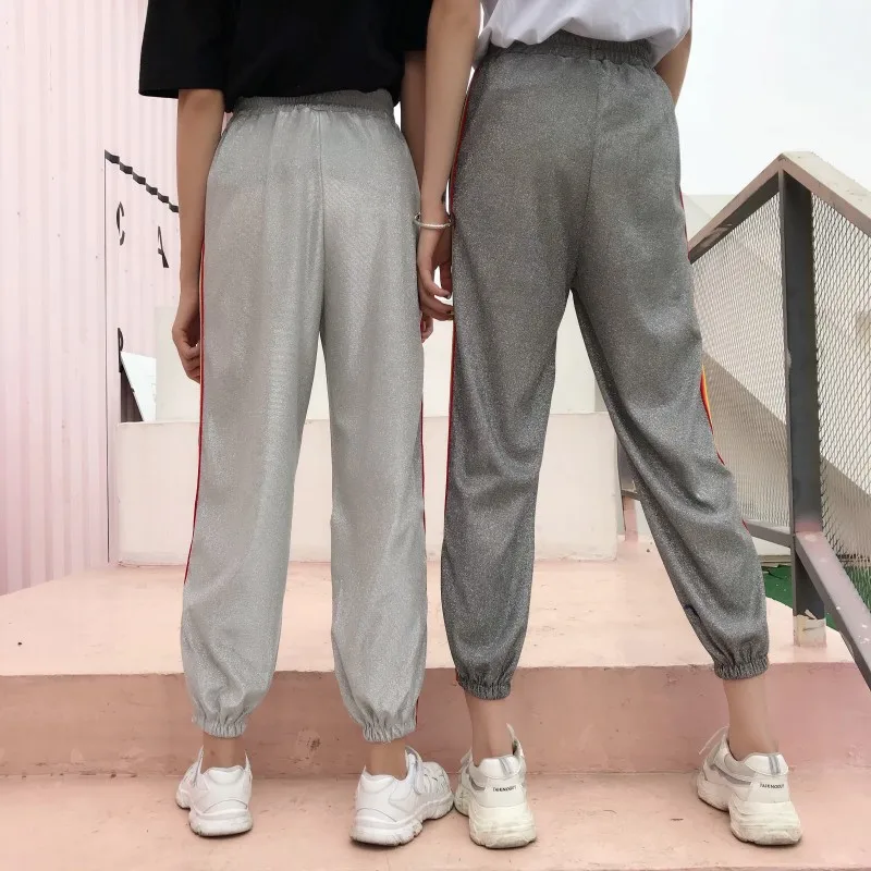 Женские брюки 2019 летняя одежда женские корейский стиль Ulzzang Harajuku радужные