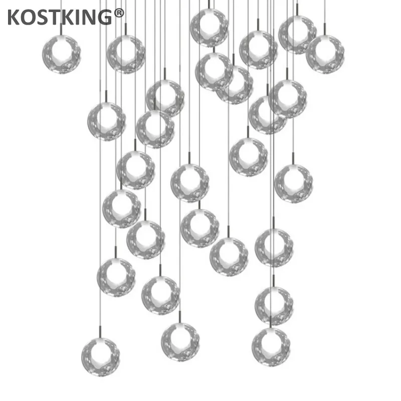安い 北欧シャンデリアヴィラデュプレックス階段レストランポストモダンミニマリズムリビングルームランプスパイラル階段ガラス玉ランプ