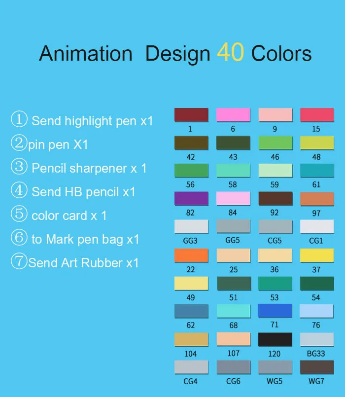 Набор маркеров аниме Студенческая сумка с дизайном алкоголь жирный начинающих фломастеры для рисования цветов Ручка 30/40/60/80 цвет товары для рукоделия - Цвет: Anime 40 Black rod