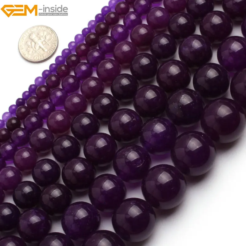 Gem-inside 4-14mm Round Stone Beads Dark Purple Jade For Jewelry Making Bracelets Women 15'' DIY Jewellery | Украшения и