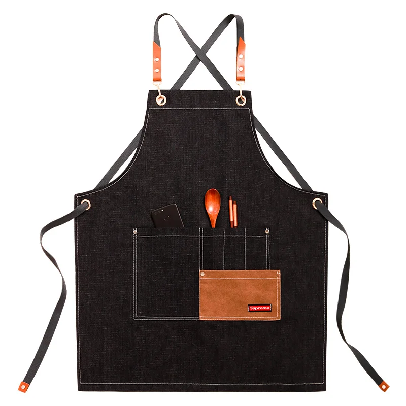 

Denim apron custom print LOGO men and women milk tea coffee cake shop baking nail salon work clothes pocket apron