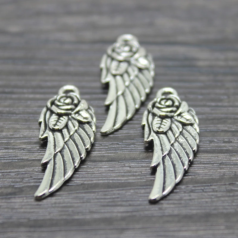 10 шт. подвески с крыльями Античные тибетские серебряные тона стимпанк Ангел Роза