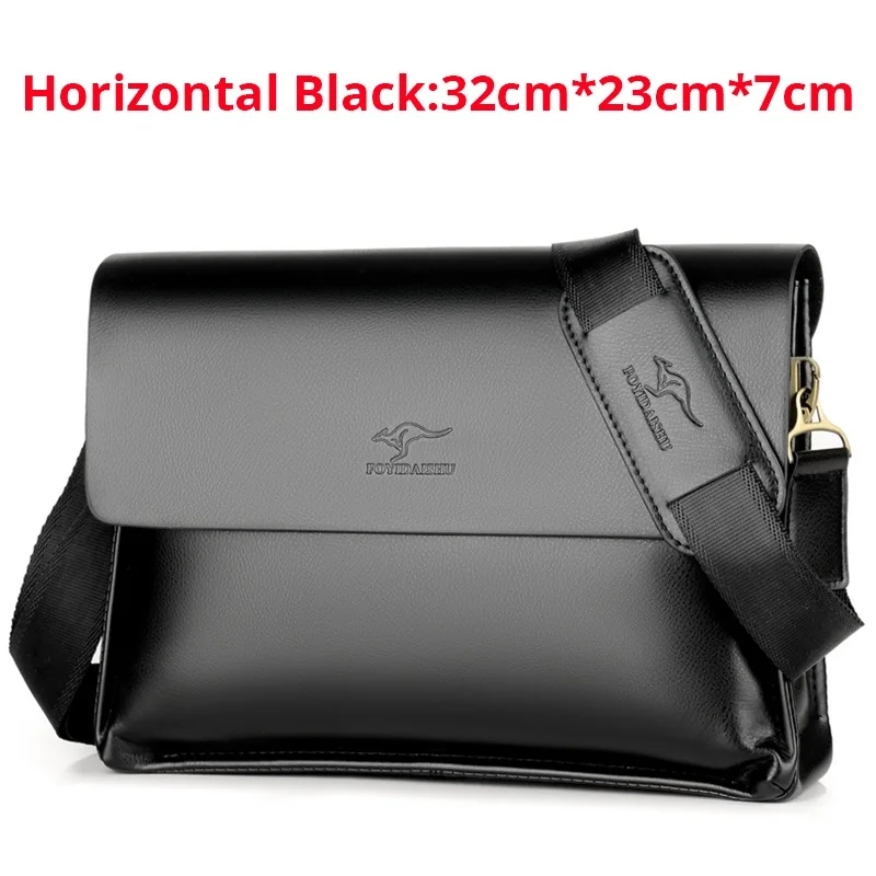Horizontal Black Сумка-кенгуру от известного бренда, винтажная мужская кожаная сумка через плечо, мужская деловая сумка на плечо, летняя мужская дорожная сумка с клапаном - Цвет: Horizontal Black