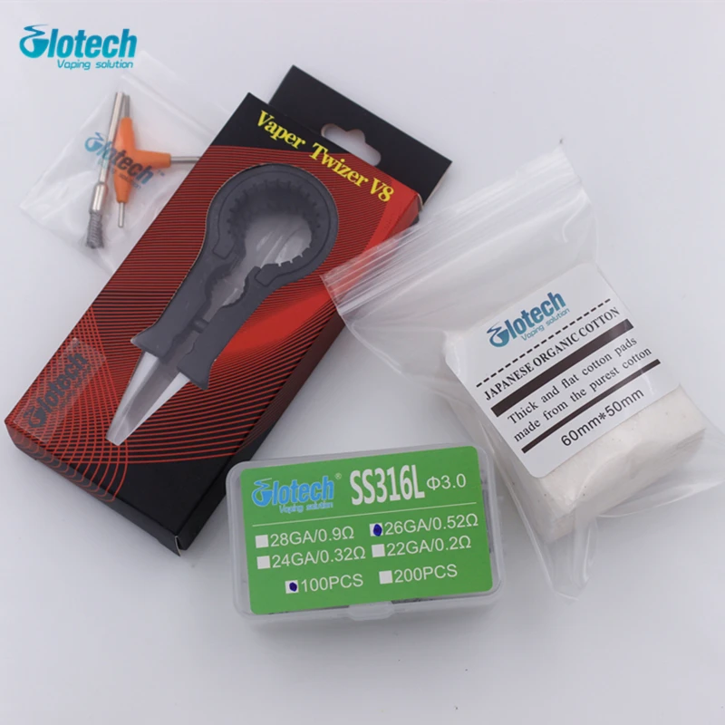 Glotech готовые катушки + органический хлопок Vaper Twizer V8 DIY наборы инструментов для