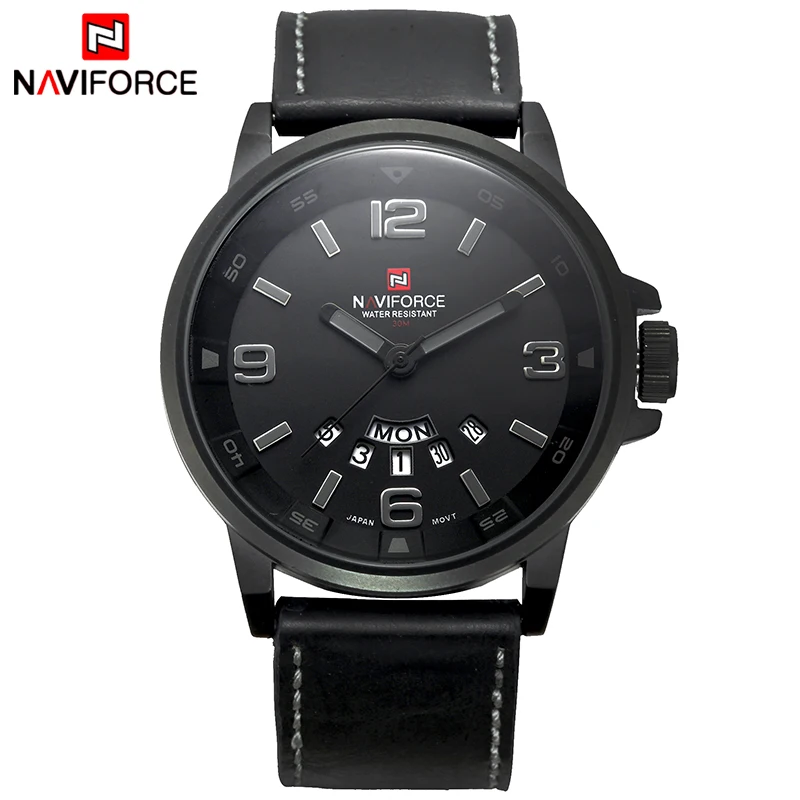 2017 NAVIFORCE роскошный бренд кожаный ремешок аналог Мужские кварцевые часы с датой модные повседневные