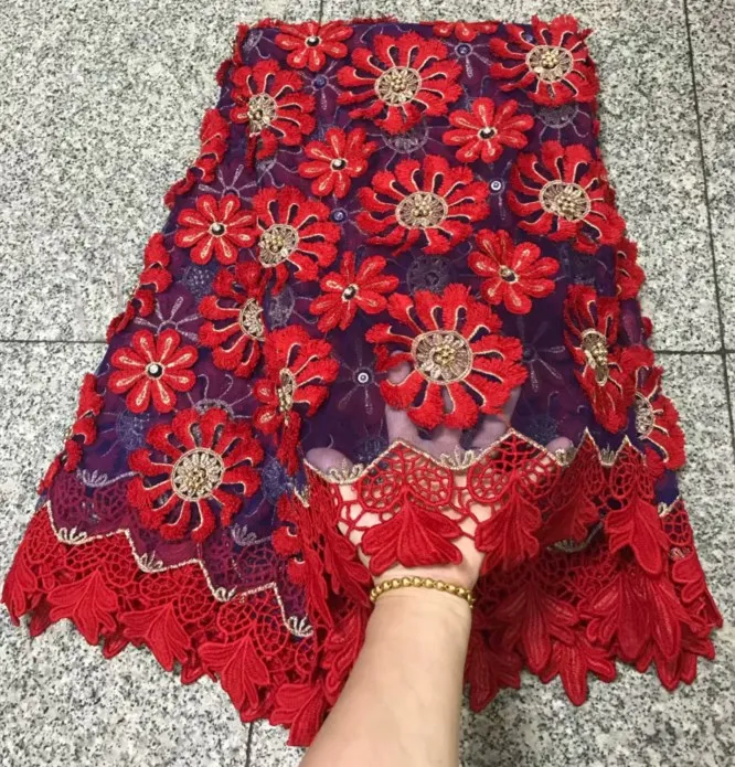 2018 г. модные красные Цвет Африканский швейцарский вуаль кружевной ткани Высокое