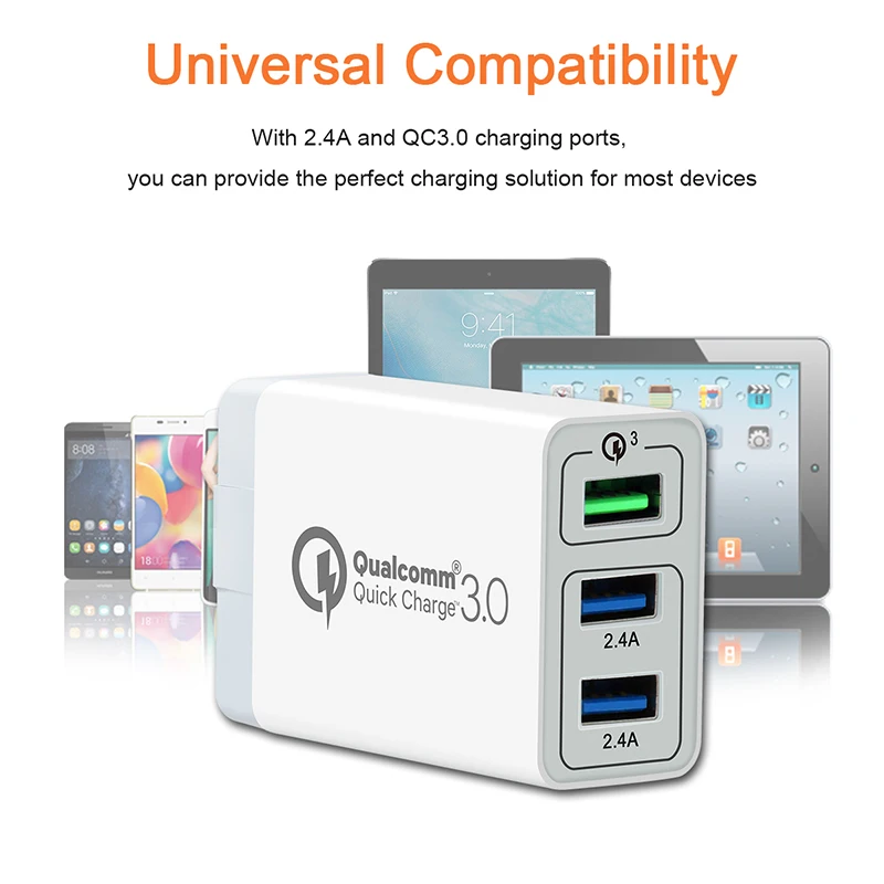 Быстрое настенное зарядное устройство 30 Вт QC 3 0 3-портовый USB дорожный телефон