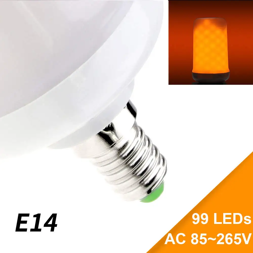 99led 85-265V 2 Mode E27 пламени светодиодный светильник 12 V Светодиодный лампа в стиле огня 220 V E14 Светодиодная лампа с эффектом пламени 110 V E26 мерцание Горящее украшение праздника - Испускаемый цвет: 99led 85-265V 2 Mode