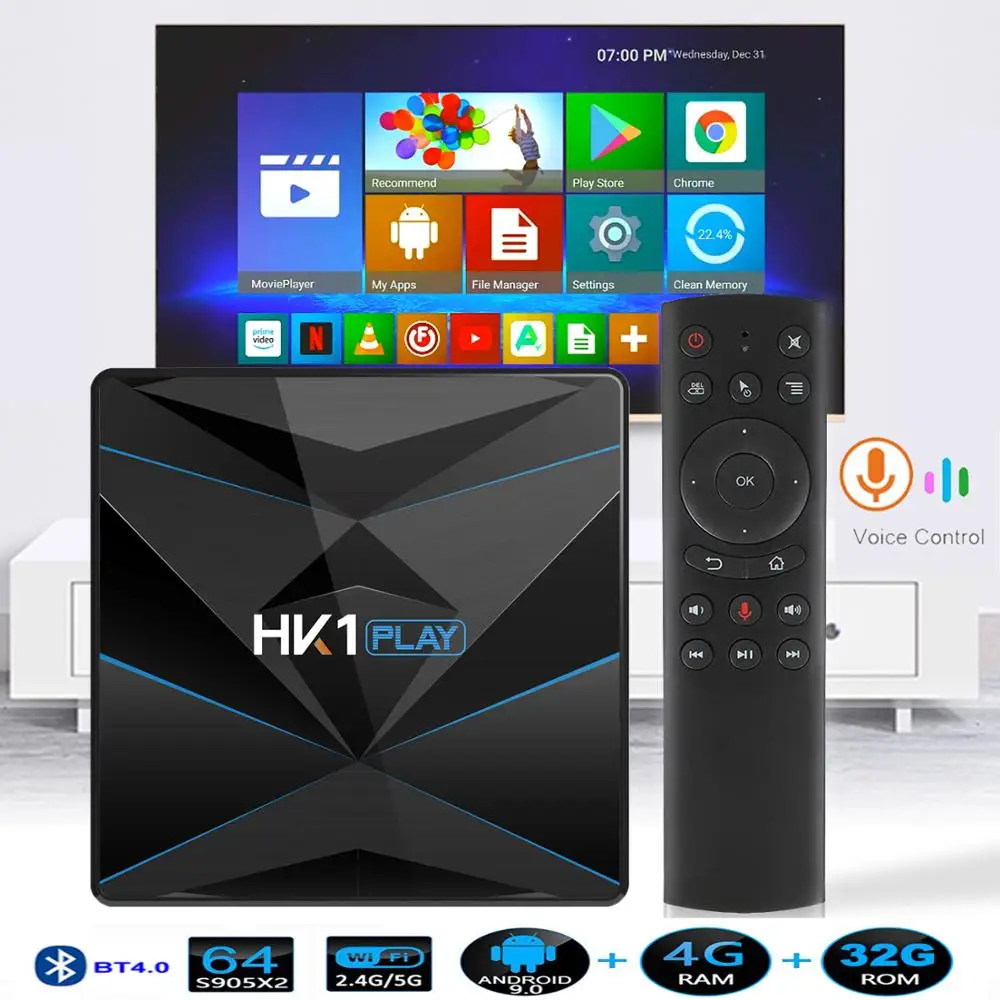 HK1 Play Samrt tv BOX Android 9,0 Amlogic S905X2 Четырехъядерный 4K Google плеер 4G 64G 128G 2,4G/5G двойной Wifi ТВ приставка