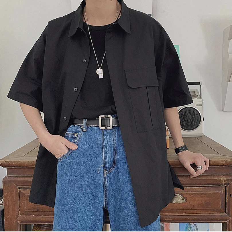 Новинка 2019 летняя свободная модная повседневная мужская рубашка оверсайз