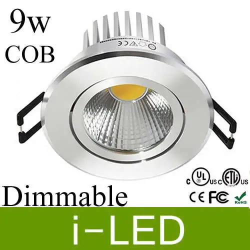 Серебряный корпус led cob светильник с регулируемой яркостью 9 Вт 600лм светодиодный