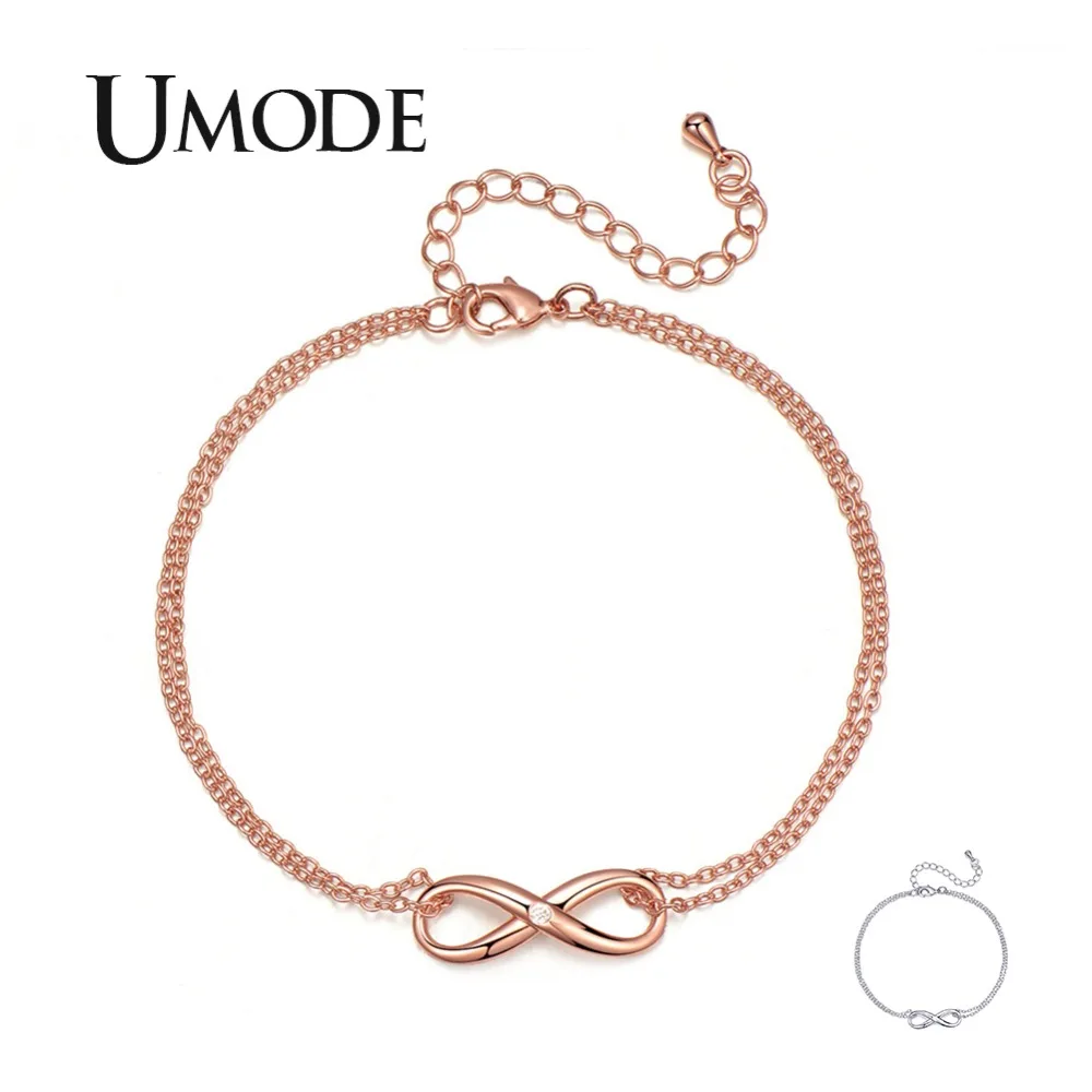 Браслет UMODE New Classic Infinite с кристаллами CZ для женщин на цепочке белого и розового золота с подарочными украшениями из циркона AUB0149.