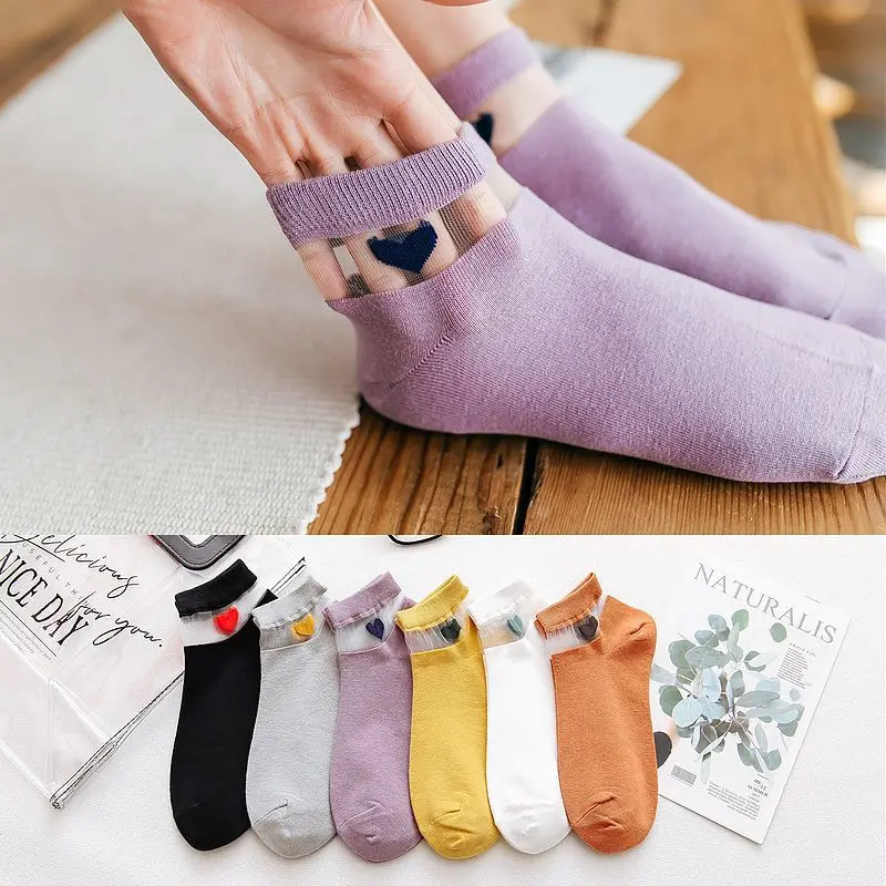 Женские носки в Корейском стиле летние до щиколотки с сердечком повседневные