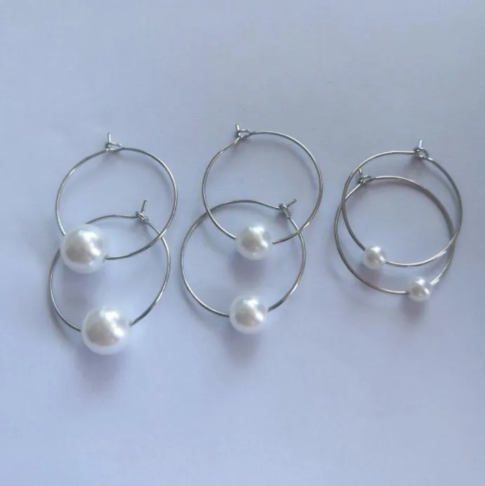 ea940 Wedding party Simple New Trendy alloy geometric Big circle imitation pearl earrings Female jewelry accessories | Украшения и