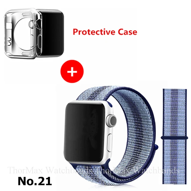 21-Blue Stripe Мягкий нейлон дышащий сменный ремешок Спортивная петля для наручных часов iwatch, ремешок для наручных часов Apple Watch серии 3/2/1 38 мм, 42 мм, версия 4 40 мм 44 мм - Цвет ремешка: 21-Blue Stripe