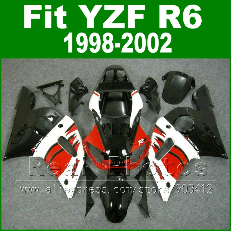 Free Custom Plastic parts for YAMAHA R6 fairing kits 1998 1999 2000 2001 2002  black  red  YZF R6 fairings98 -02 bodywork