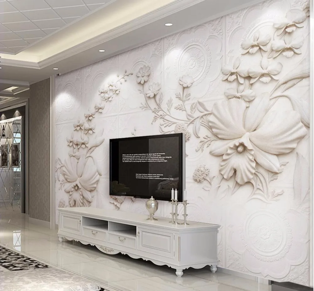 Beibehang Custom wallpaper 3d cubic meter White Jane European stonework Orchid TV background wall papel de parede | Обустройство дома