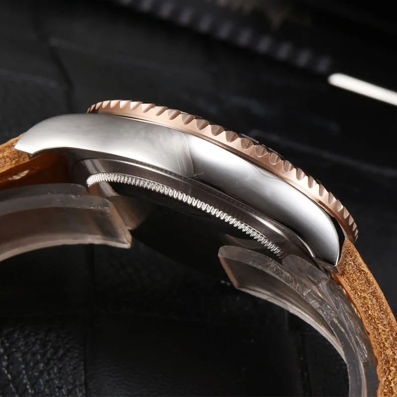Модные мужские механические часы Parnis 40 мм с коричневым циферблатом