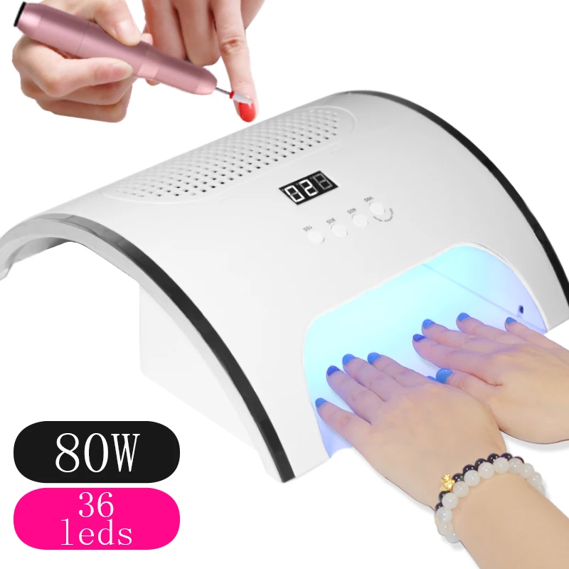 80 Вт Мощный вентилятор для маникюра пылесборник салона ногтей + УФ лампа сушки
