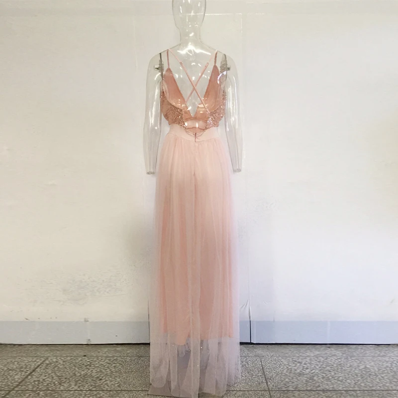 Новинка модный стиль 2017 розовый Клубные блесток сетки спинки вечерние платье Для