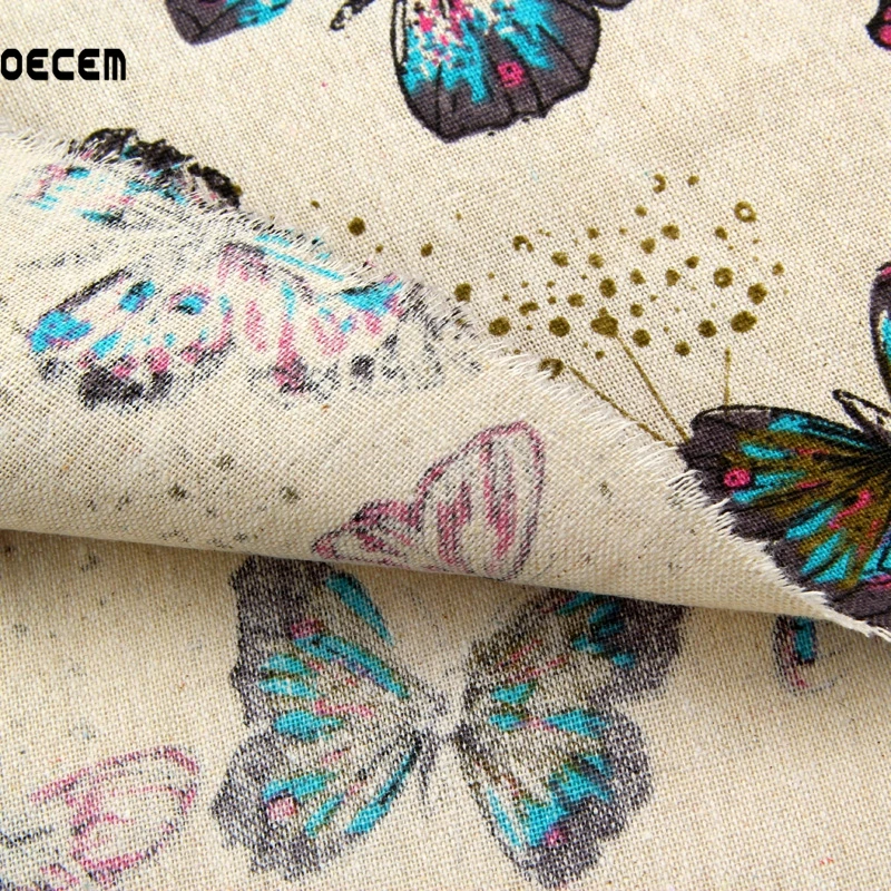 Ретро Бабочка печатные натуральный хлопок лен Ткань лоскутное белье tissus для