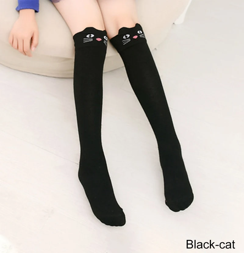 Black cat REAKIDS/ г. Милые детские носки с рисунками Детские хлопковые носки с изображением медведя длинные гетры до колена милые носки детские носки для мальчиков и девочек - Цвет: Black cat
