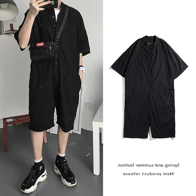 HipHop Streetwear Cargo Overalls Summer Male Retro Loose Tooling Jumpsuits Men dancing One piece Coveralls Singer costumes 70305 | Мужская