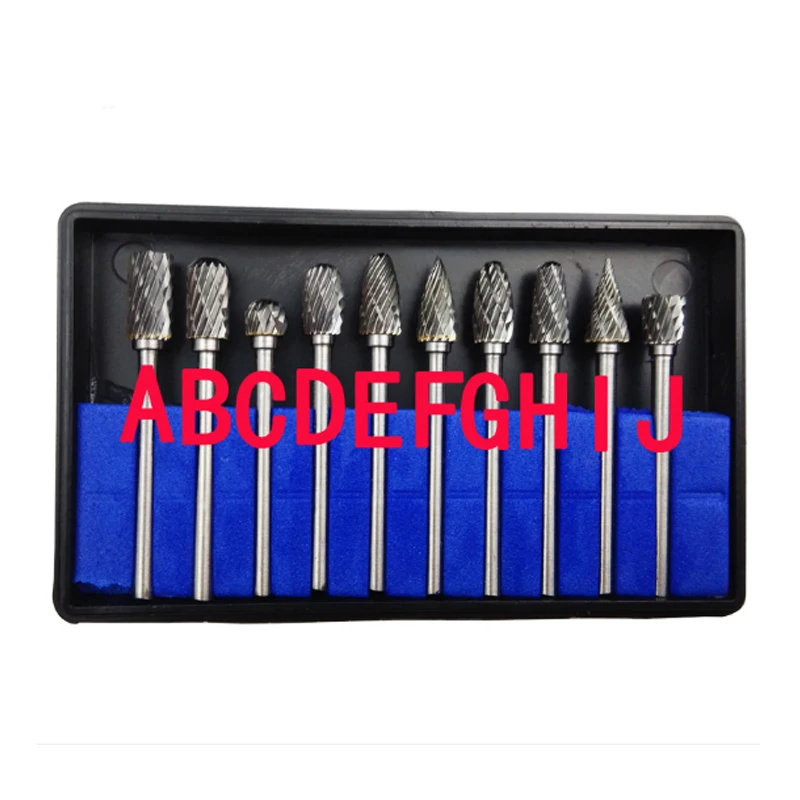 

10pcs/Set Double Groove Rotary File Cutter 6*3mm Tungsten Carbide Burrs Files Engraving Tool for Grinding Wood Metal Marble A-J