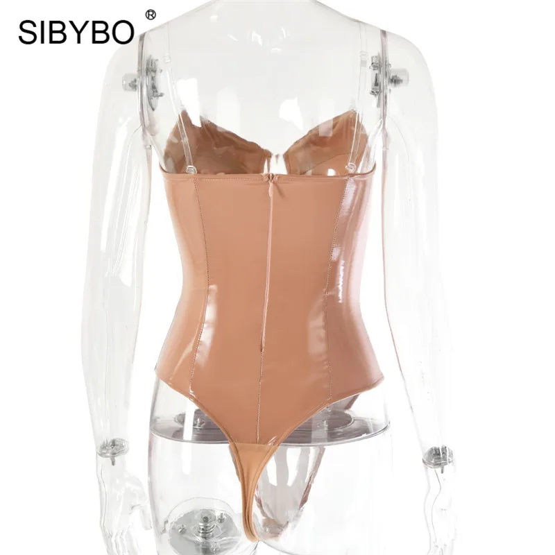 Sibybo, Сексуальное Женское боди без бретелек из искусственной кожи, с открытыми плечами, обтягивающие летние женские комбинезоны, с открытой спиной, пляжный Повседневный женский комбинезон
