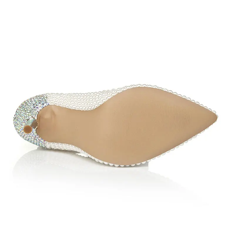 

LSDN-1228 New Fashion Pearl Colored Bride's Shoes Leather Tip Mouth Wedding Banquet High Heels Women Pumps