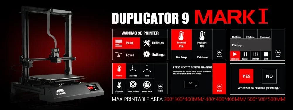 Wanhao Дубликатор duplo и D9 3D-принтеры настольный с послойным наплавлением 3D-принтеры с Автоматическое выравнивание крупной комплекции Размеры 300*300*400 мм/400*400*400 мм