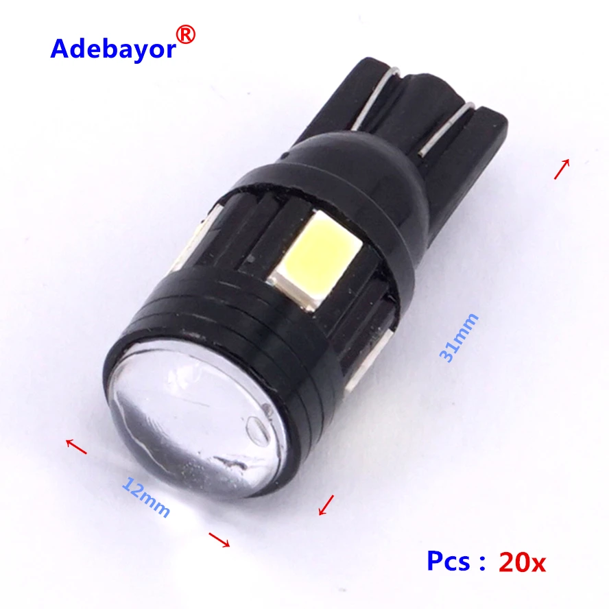 16 pcs/lot T10 6 SMD 5630 High Power 3W Super Bright wide instrument Indicator lamp 194 168 2825 W5W LED Car Lights Bulb | Автомобили и