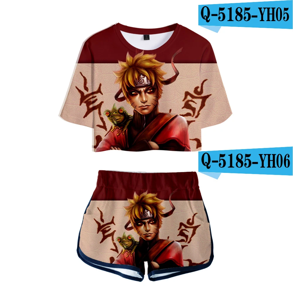 3D HOKAGE женские комплекты из двух предметов Наруто с коротким рукавом летняя футболка+ шорты укороченный Модный летний сексуальный простой печатный набор - Цвет: YH05YH06