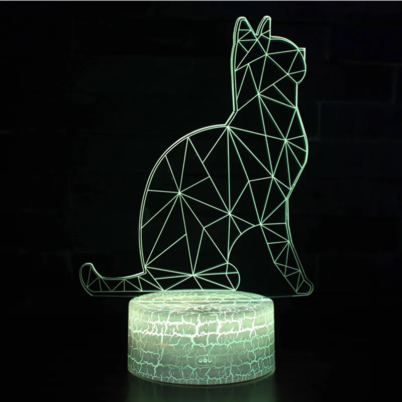 3D кошка светится в темноте 7 цветов меняющая форму животного светодиодная лампа